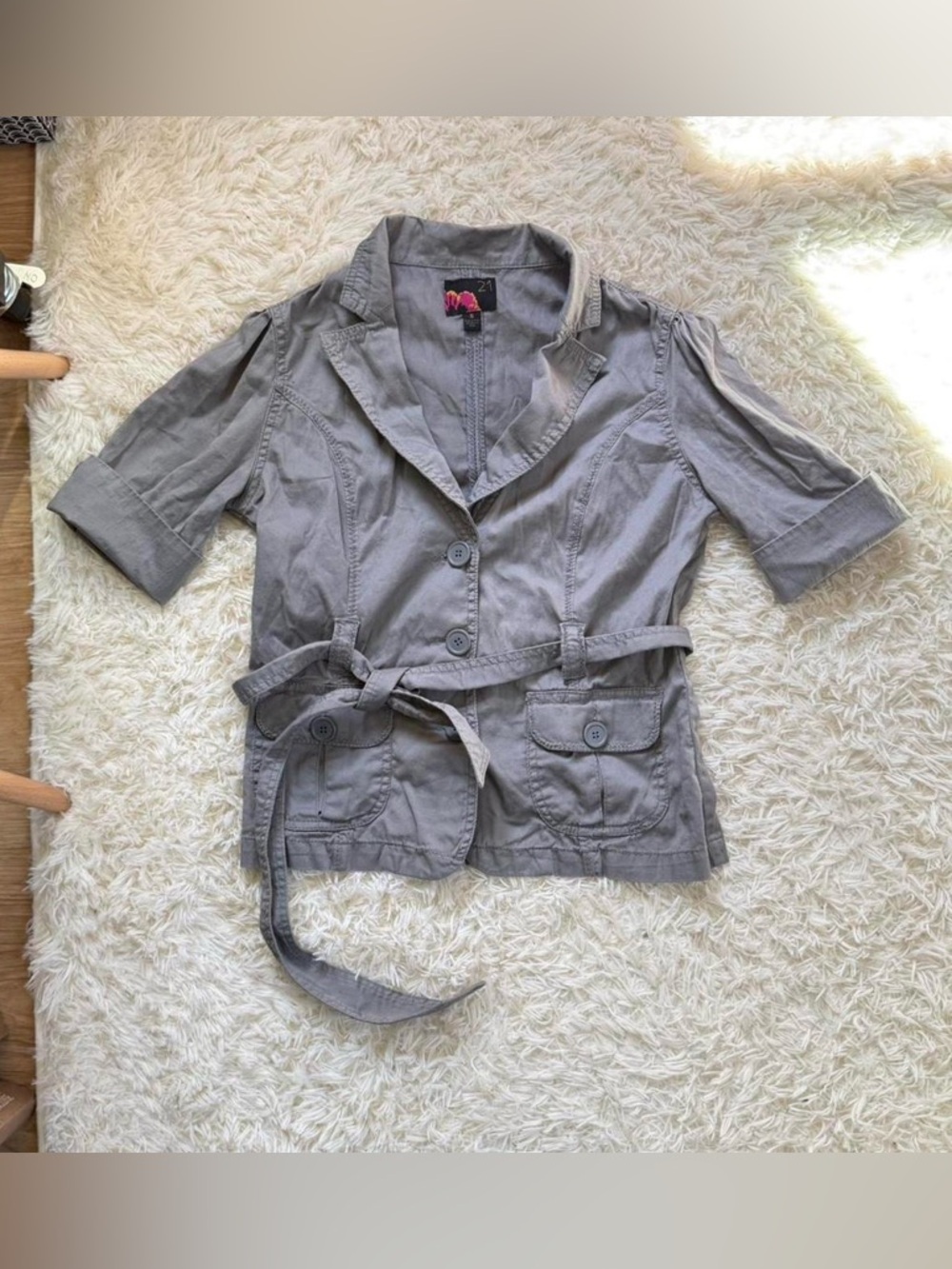 Forever 21 Short-Sleeve Belted Blazer - Gray